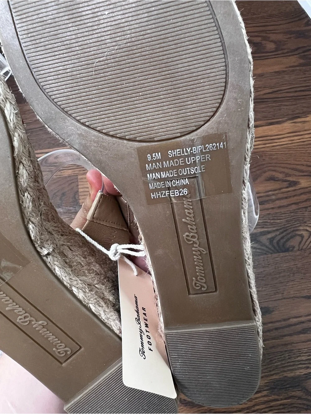 Tommy Bahama jute-wrapped Wedge Sandals with clear transparent straps size 9.5